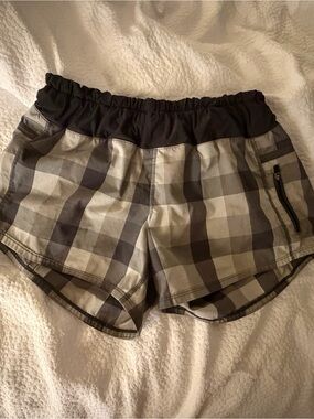 lululemon athletic Plaid Athletic Shorts in shades of grey